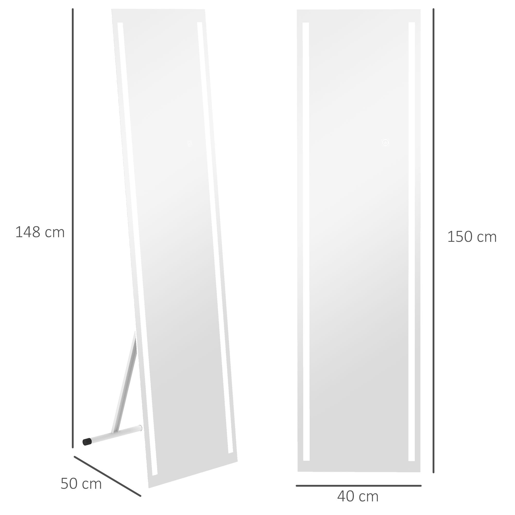 HOMCOM Full Size Body LED Mirror, Dimmable Lighted Mirror for Bedroom image 3