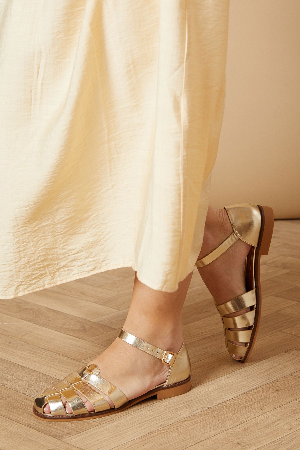 Oasis Davonna Faux Metallic Leather Fisherman Shoes Gold image 1