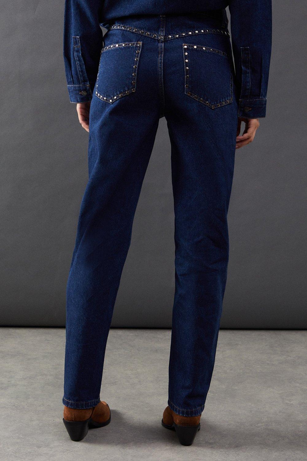 Warehouse Denim Stud Detail Straight Leg Jean Dark Wash image 3