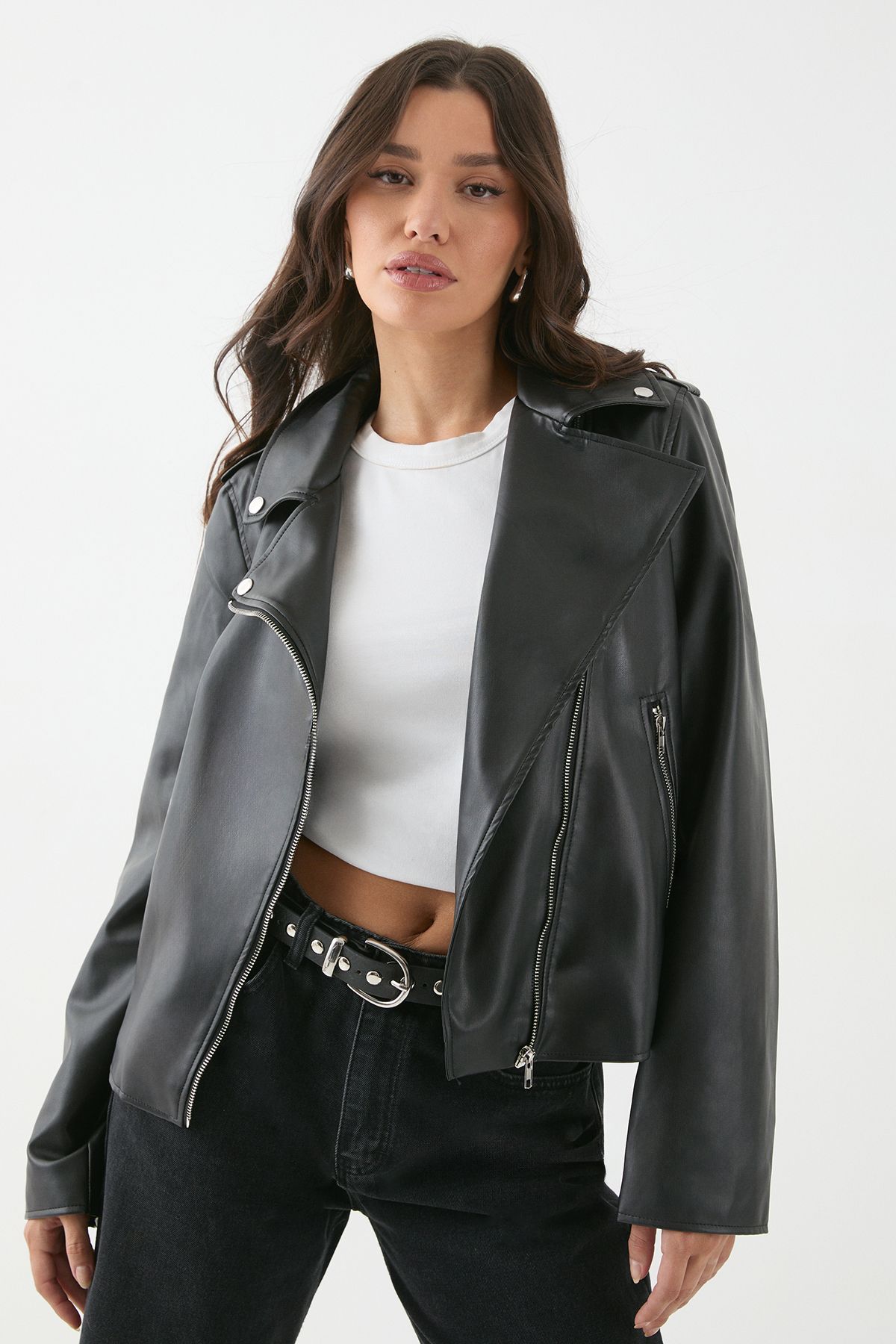 MissPap Leather Look Biker Jacket Black image 1