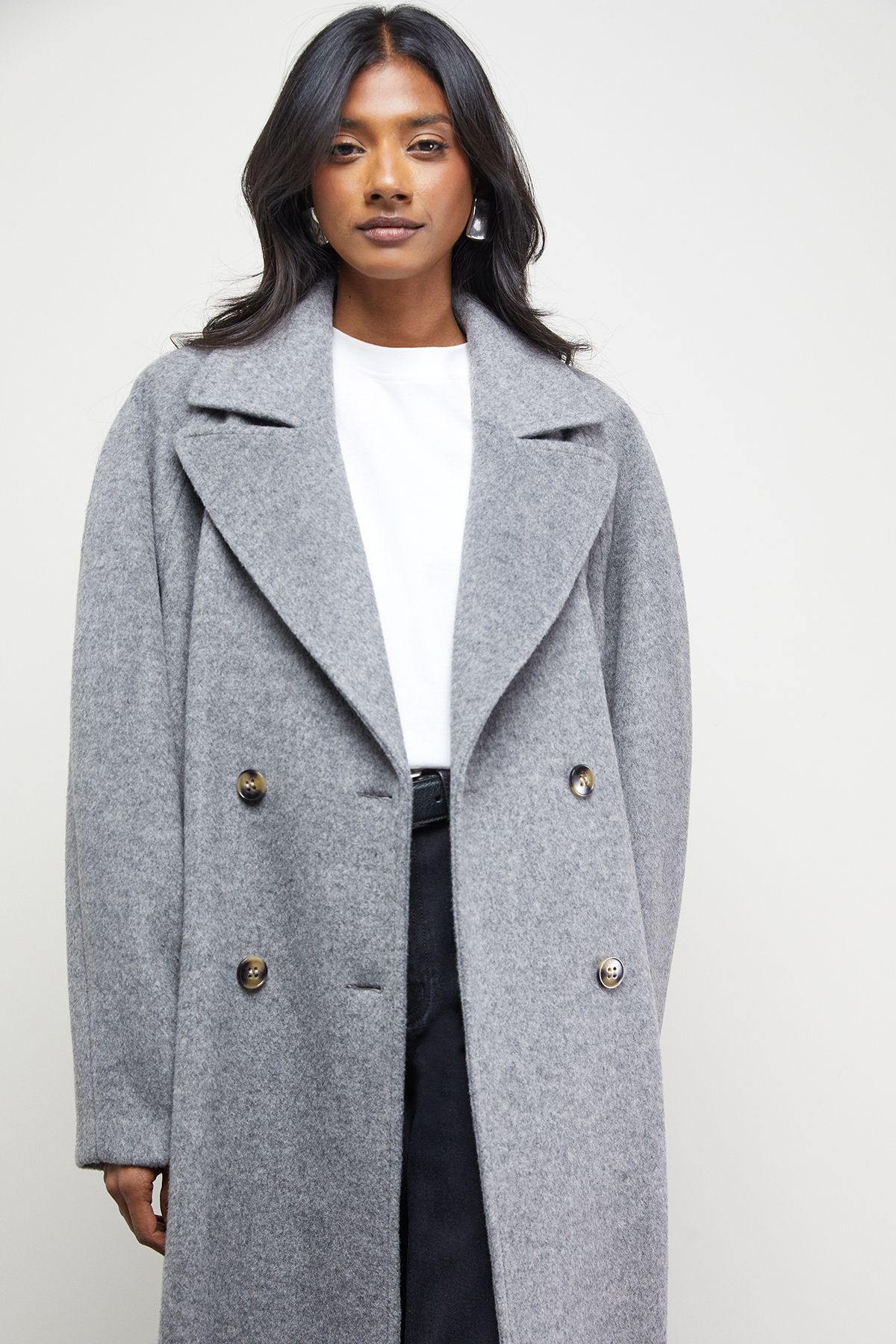Warehouse Oversized Pleat Back Detail Maxi Coat Grey Marl image 2