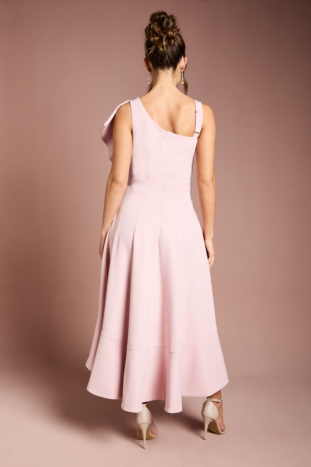 Coast One Shoulder Crepe Ruffle Midi Dress Blush image 3