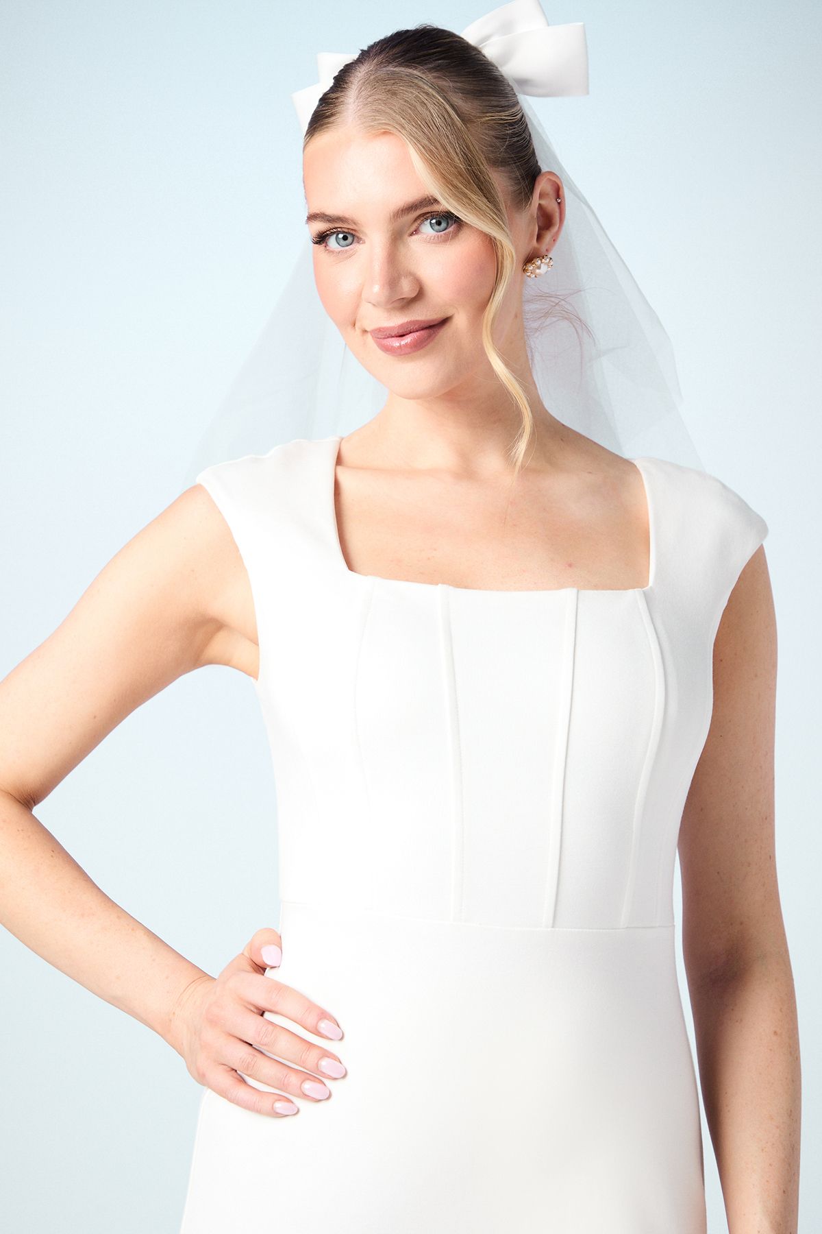 Coast Square Neck Ponte Fishtail Wedding Dress With Puddle Ivory image 4