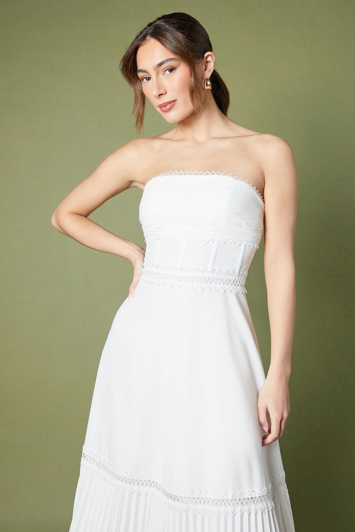 Coast Pleated Hem Bandeau Midi Dress White image 2