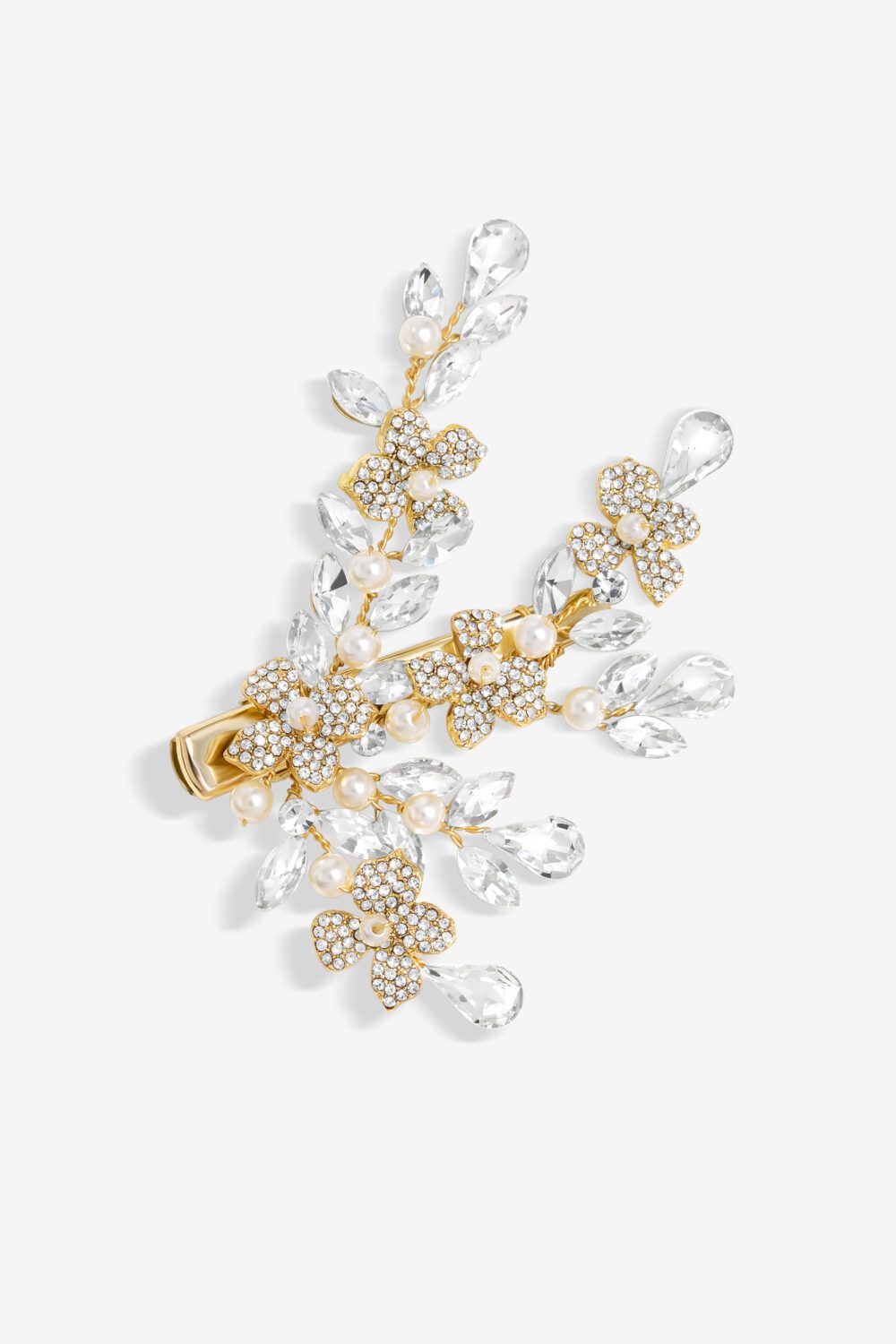 Jon Richard Gold Plated Crystal Spray Floral And Pearl Embellished Hair Slide image 1