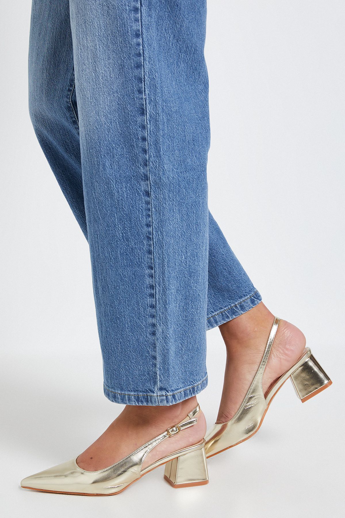 Dorothy Perkins Patricia Faux Leather Slingback Medium Block Heel Court Shoes Gold image 1