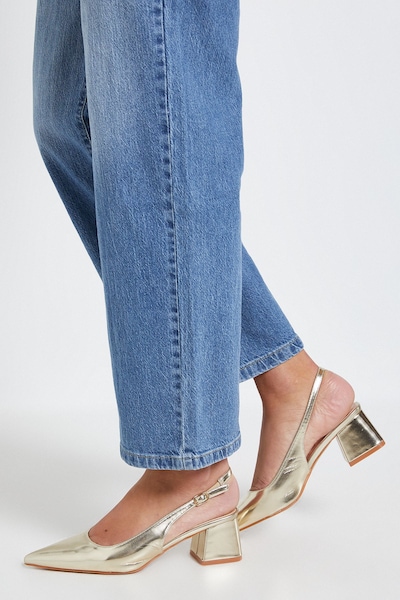 Dorothy Perkins Patricia Faux Leather Slingback Medium Block Heel Court Shoes Gold