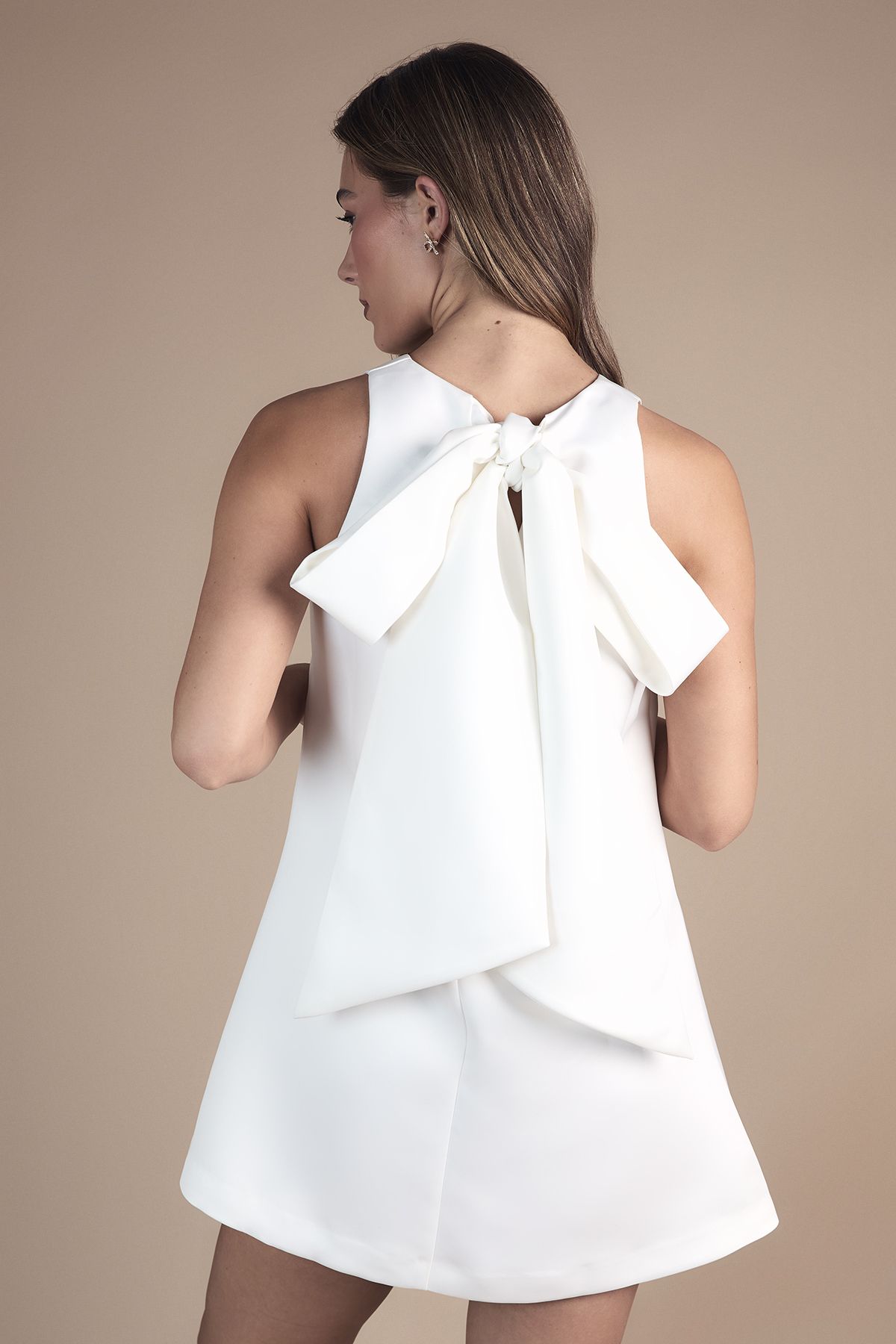 Coast Petite Bow Structured Satin Bridal Mini Dress Ivory image 3