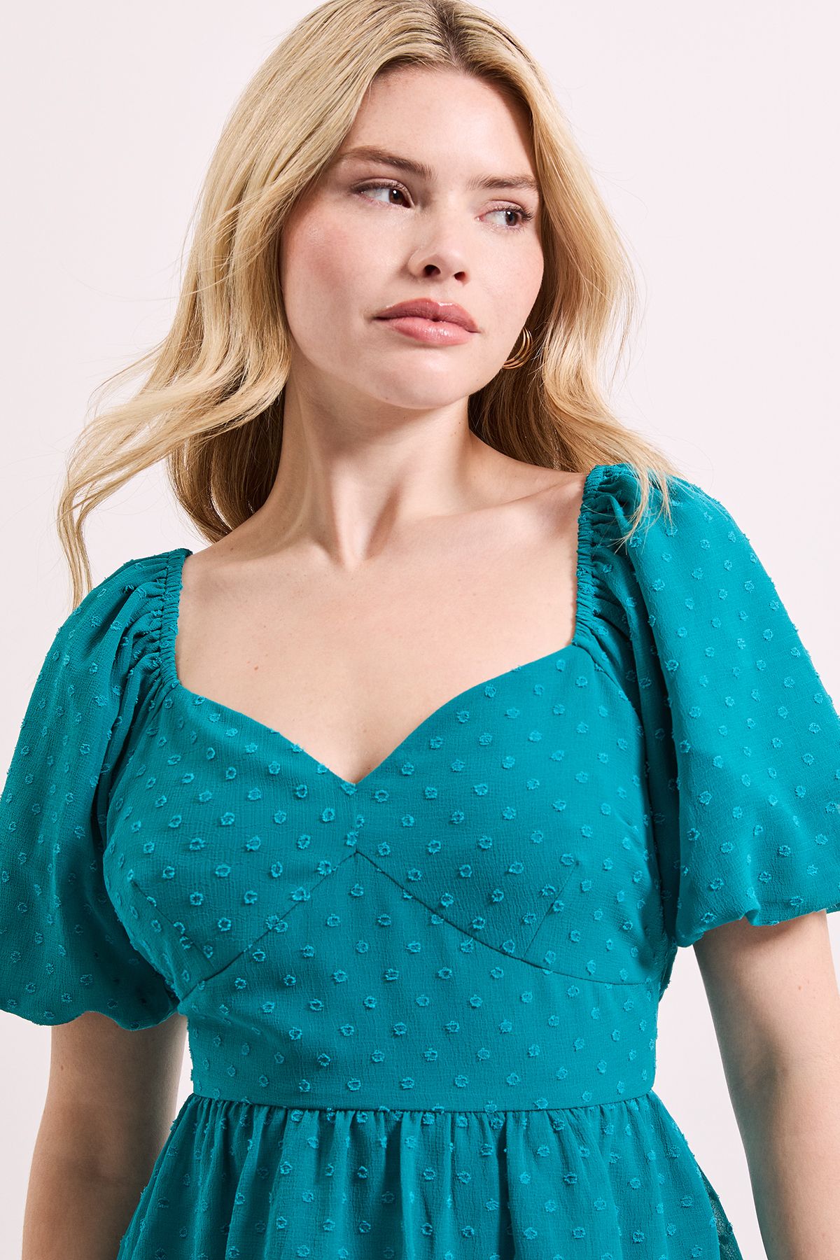 Dorothy Perkins Sweetheart Tie Back Puff Sleeve Top Teal image 5
