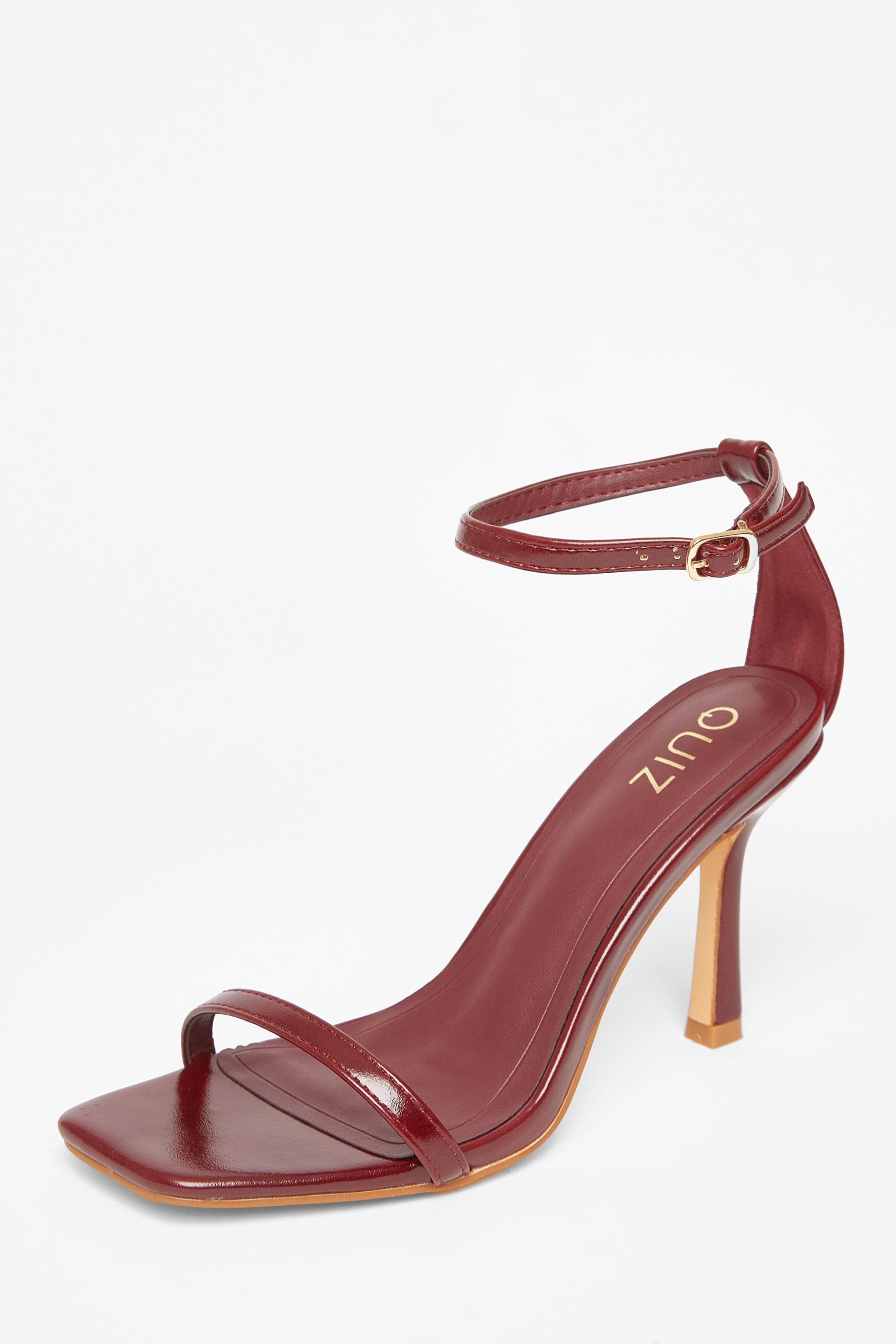 Quiz Burgundy Faux Leather Barely There Heels image 1