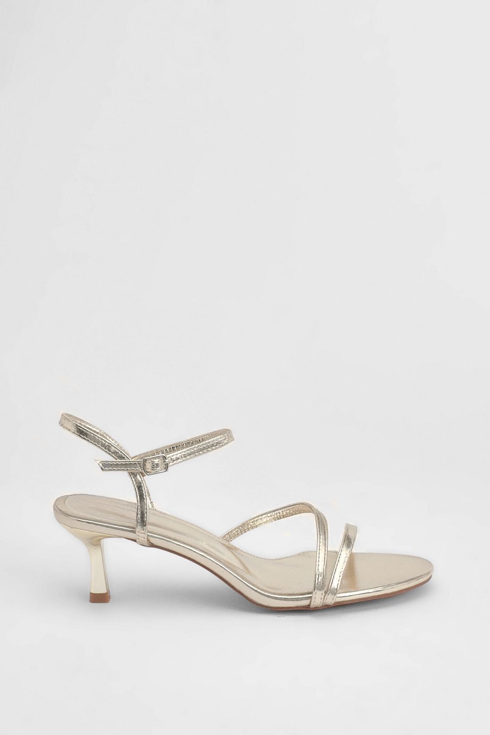 MissPap Gold Faux Metallic Leather Kitten Heel Strappy Sandals Gold