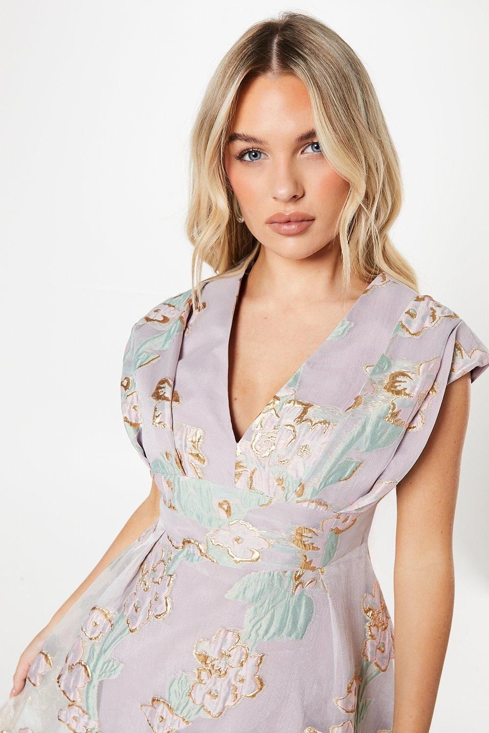 Coast Petite Pleated Bodice Organza Jacquard Midi Dress Pink image 4