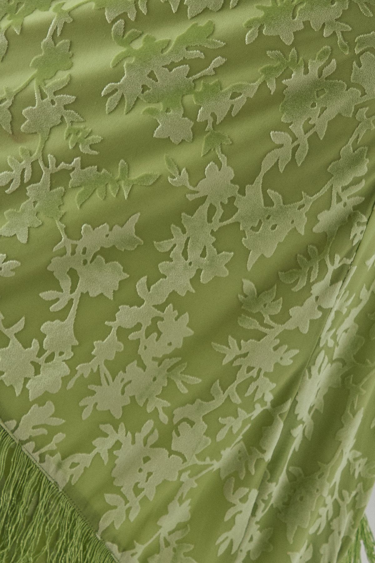 Warehouse Devore Fringe Detail Midi Skirt Apple Green image 5