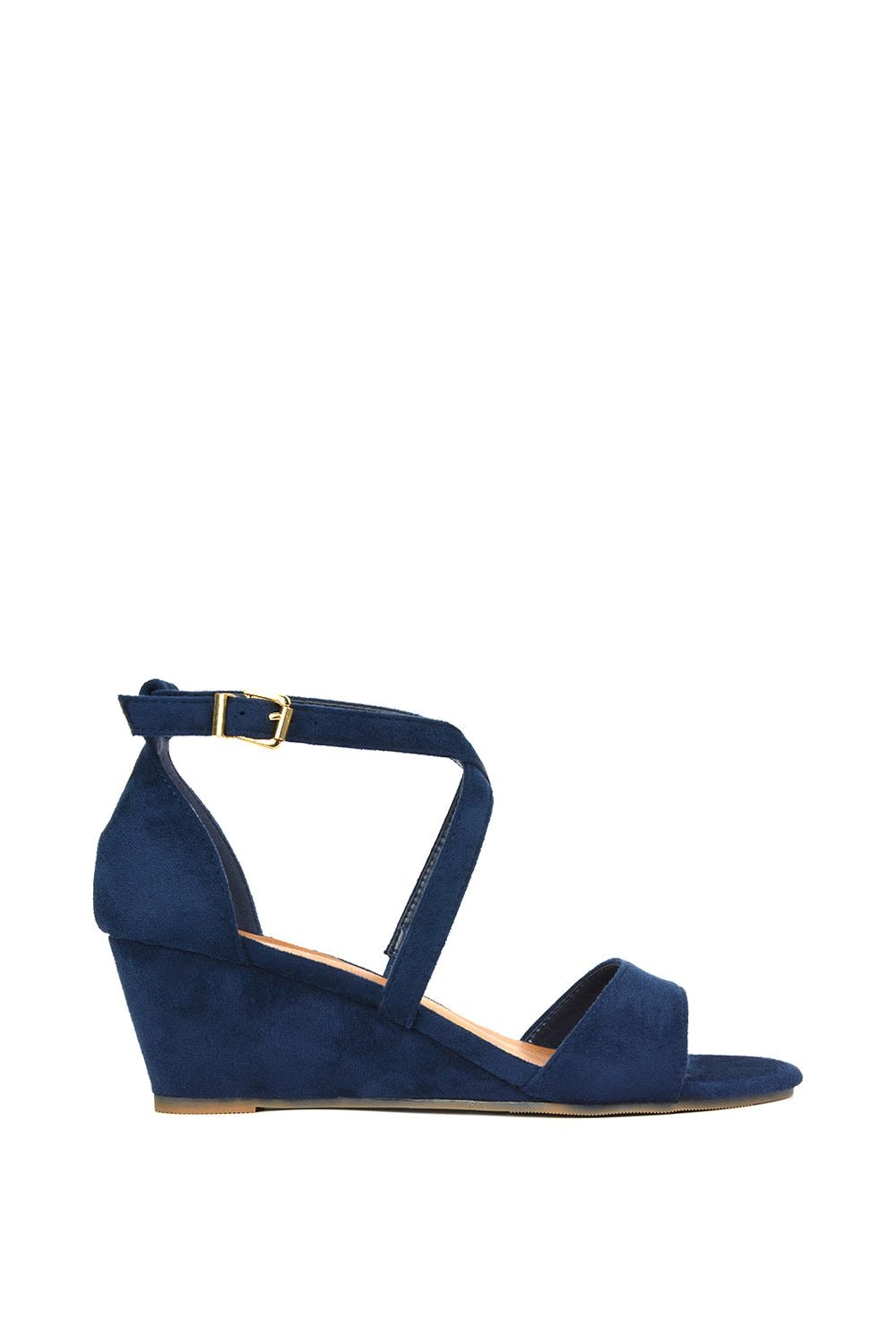 XY London 'Kylie' Strappy Mid Wedge Heel Shoes With Ankle Strap image 1