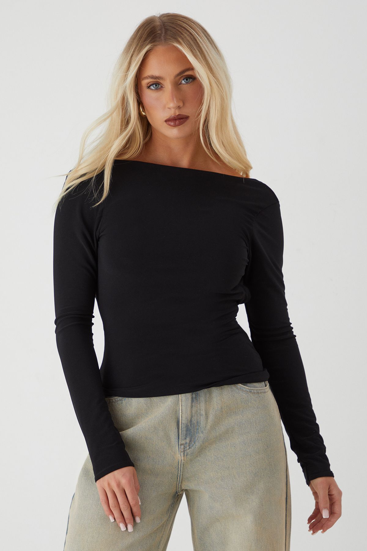 MissPap Open Back Long Sleeve Top Black image 1