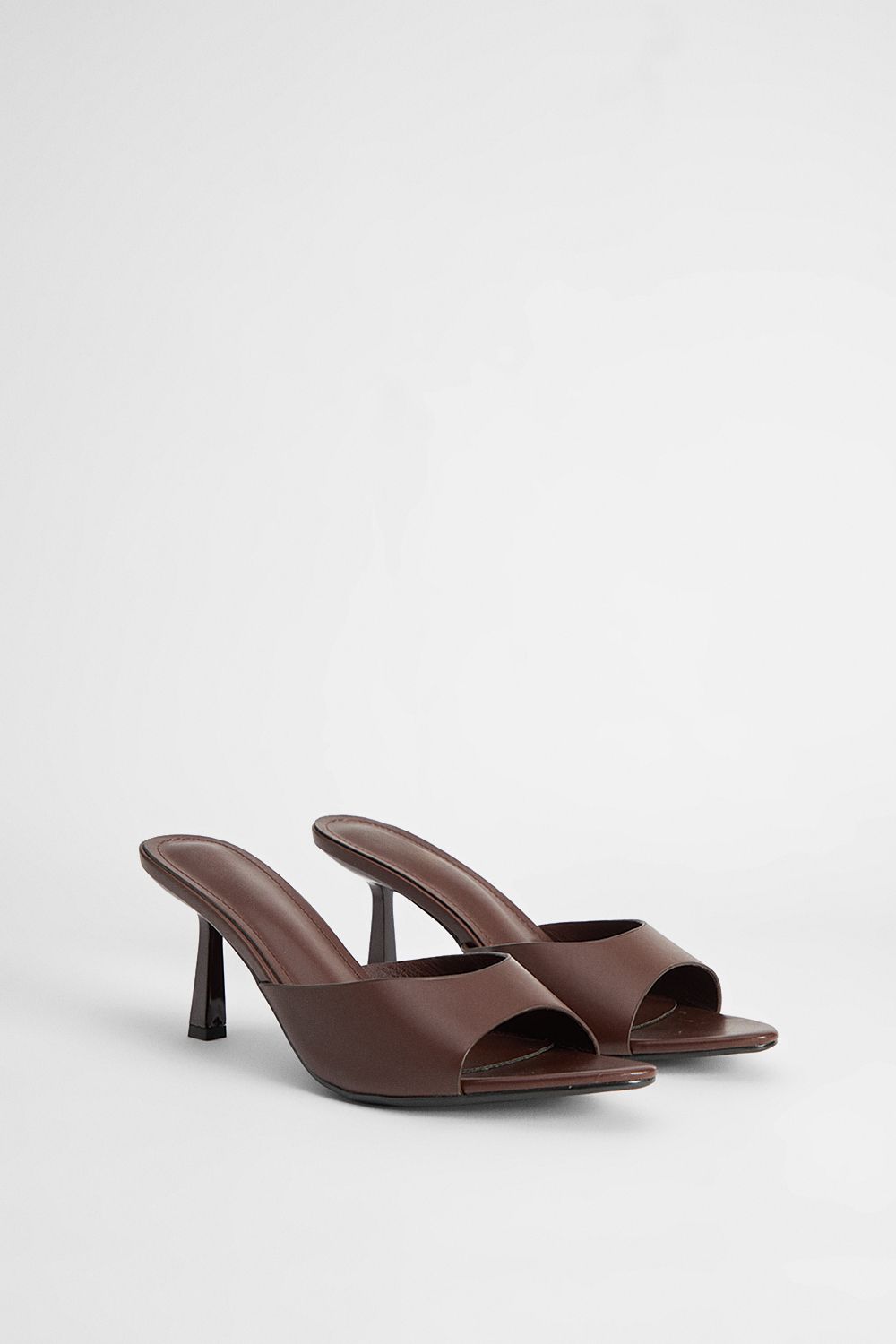 MissPap Faux Leather Open Toe Heeled Mules Chocolate