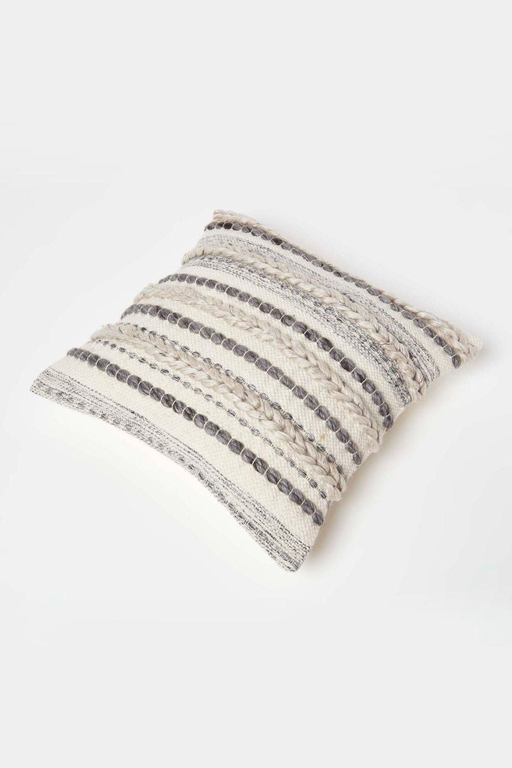 Homescapes Fyn Handwoven Braided Beige & Grey Kilim Cushion image 5