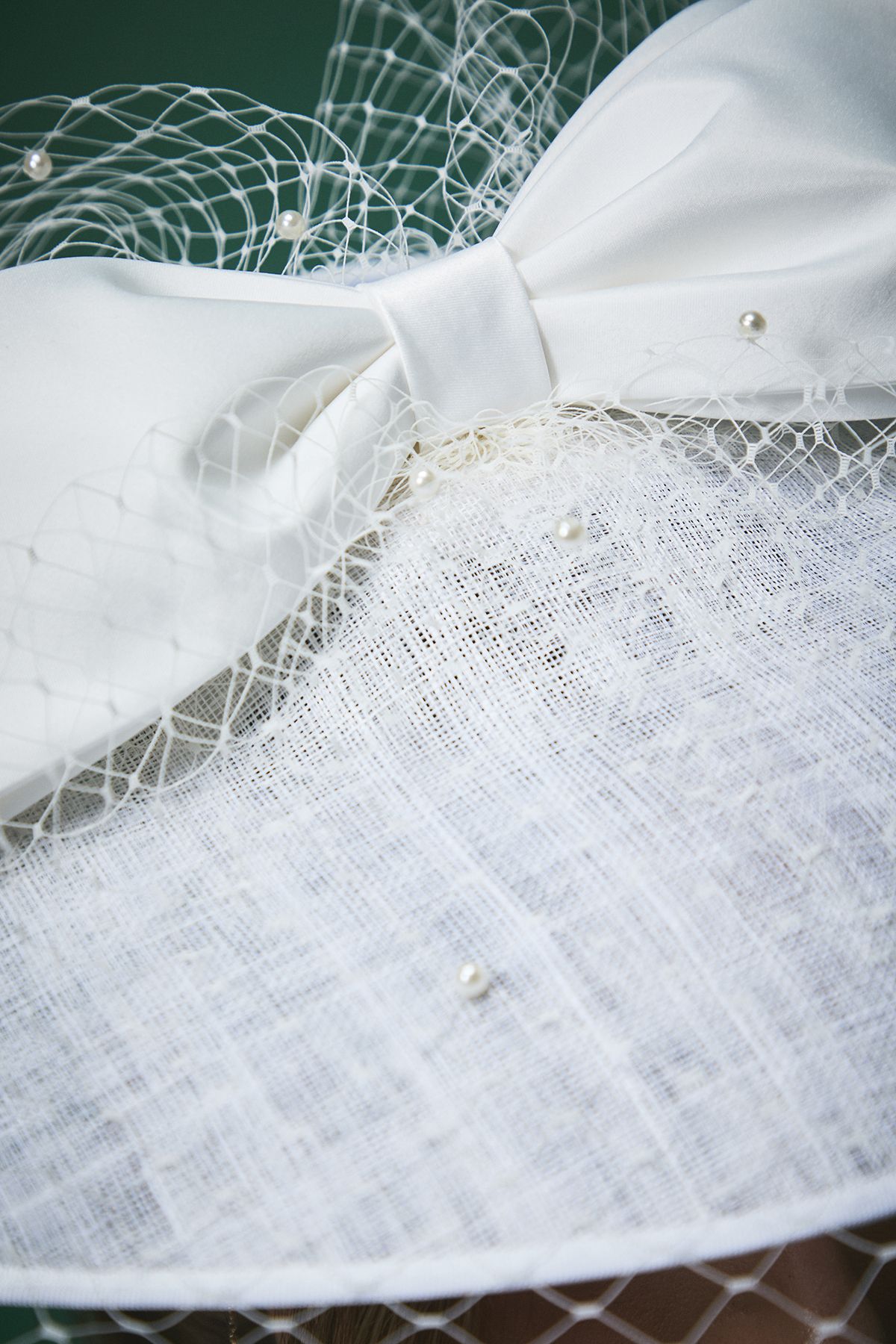 Coast Lisa Tan Bridal Bow Detail Wide Brim Fascinator with Pearl Veil Ivory image 3