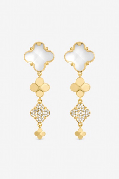 Jon Richard Gold Polished and Crystal Clover Earrings