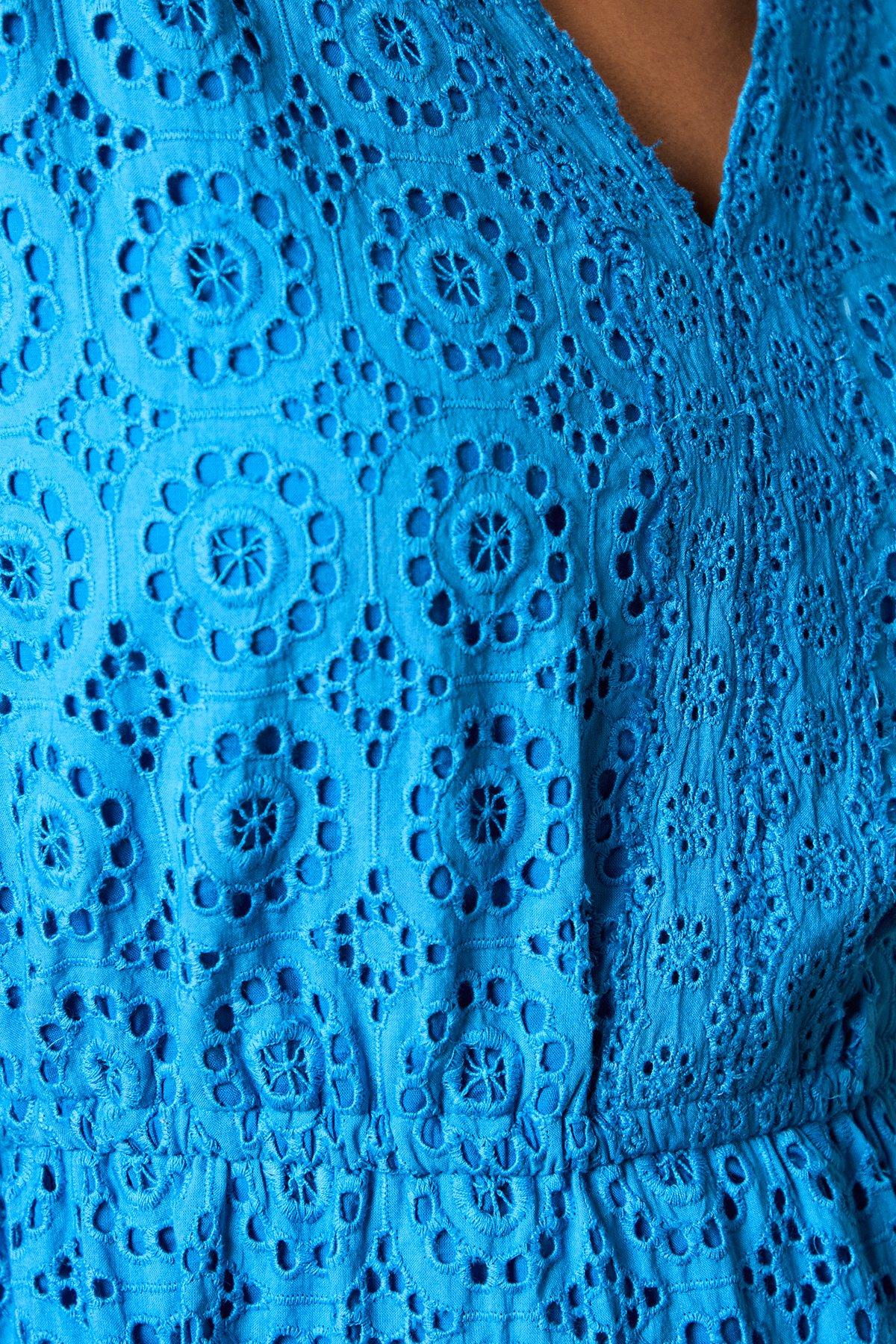 Oasis Petite Broderie Trim Detail Puff Sleeve Midi Dress Cobalt image 5