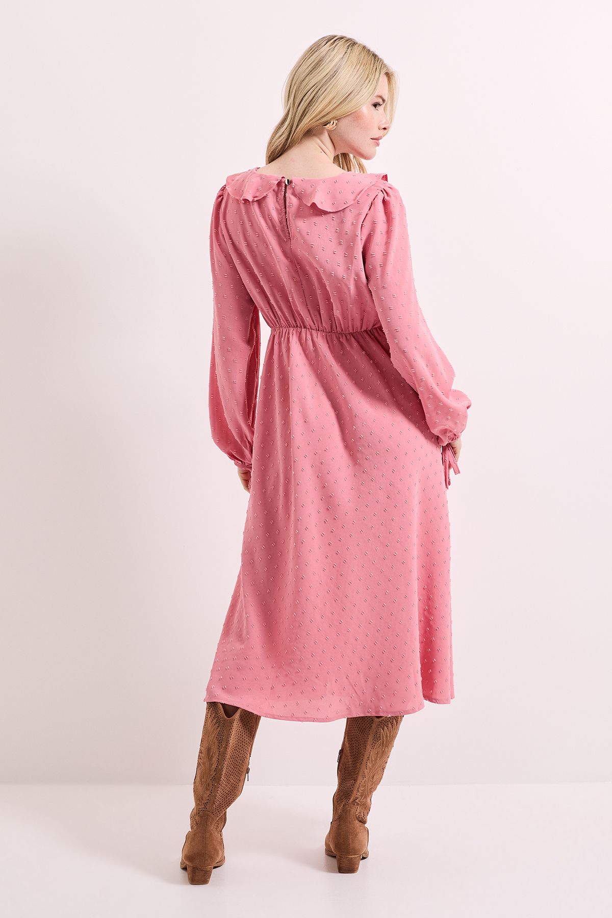 Dorothy Perkins Ruffle Front Blouson Sleeve Midi Dress Rose image 4