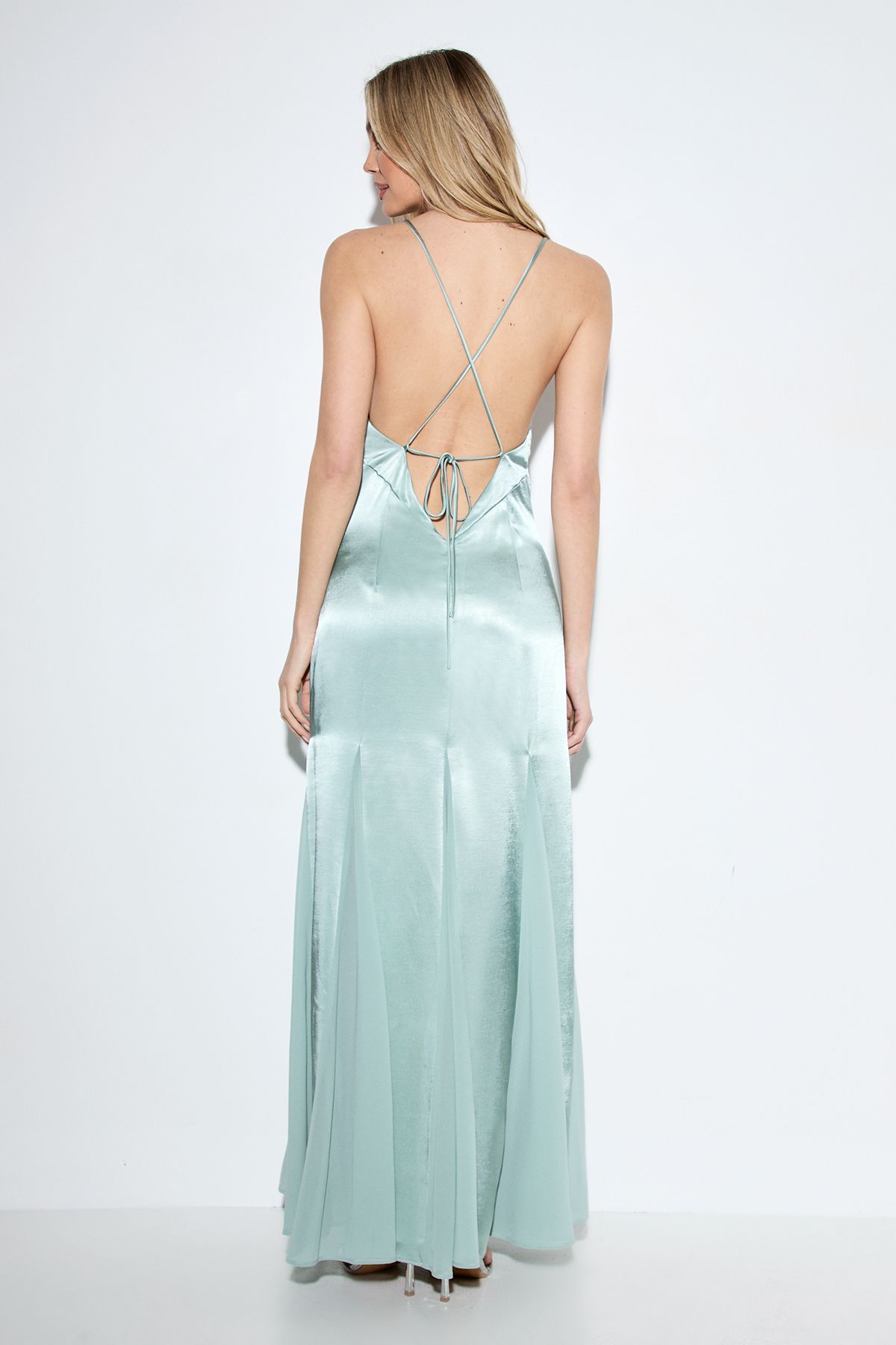 MissPap Premium Satin Georgette Panel Midaxi Bridesmaid Dress Teal image 3