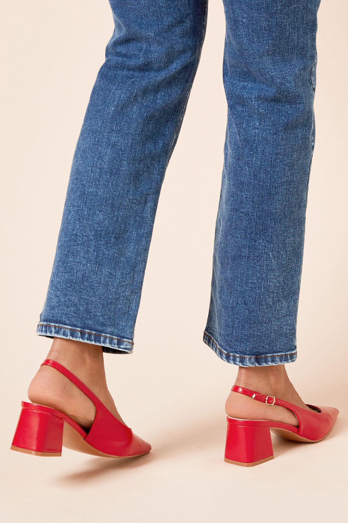 Dorothy Perkins Patricia Faux Leather Slingback Medium Block Heel Court Shoes Red image 4