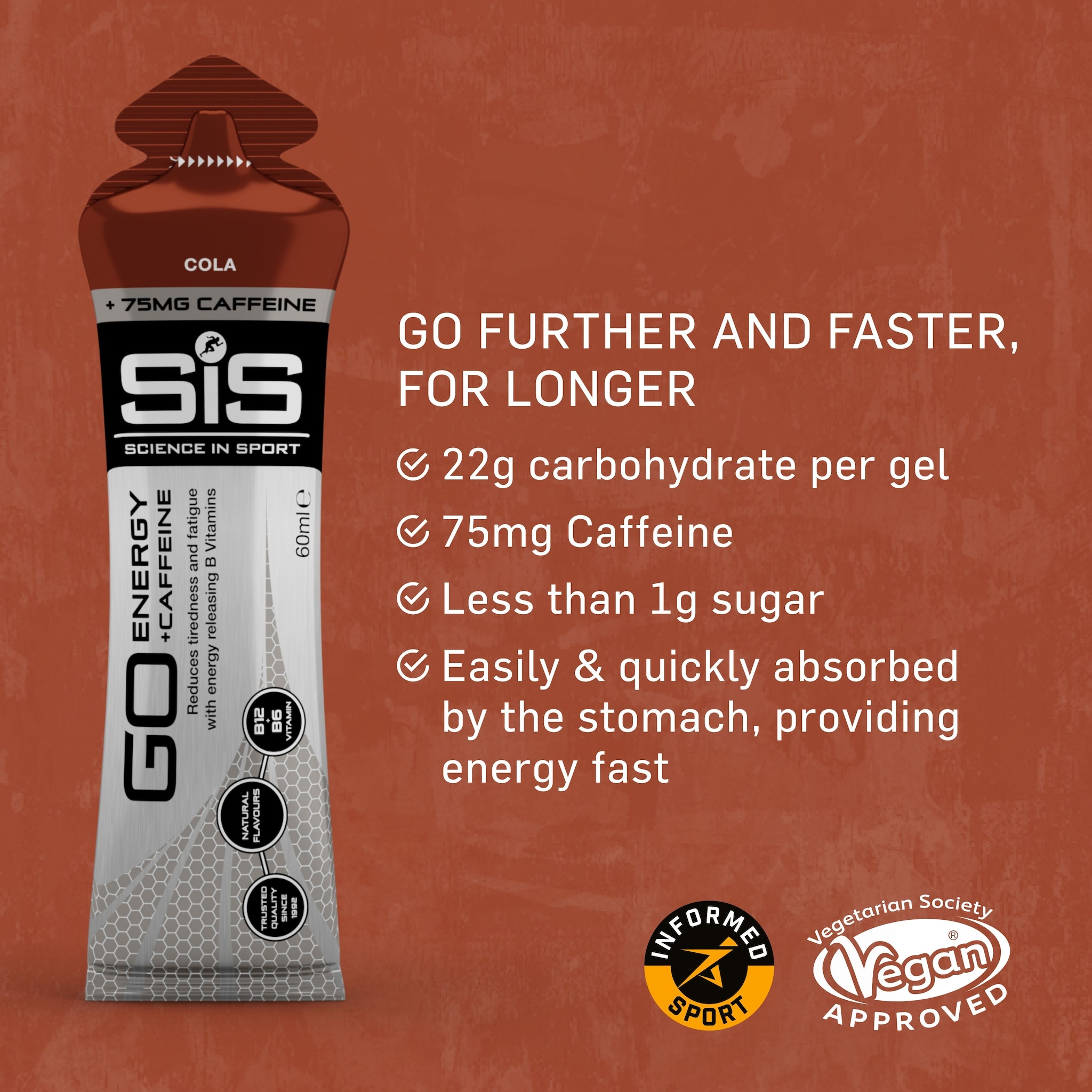 Science in Sport GO Energy +Caffeine 60ml Gel - Cola - 30 Pack image 2