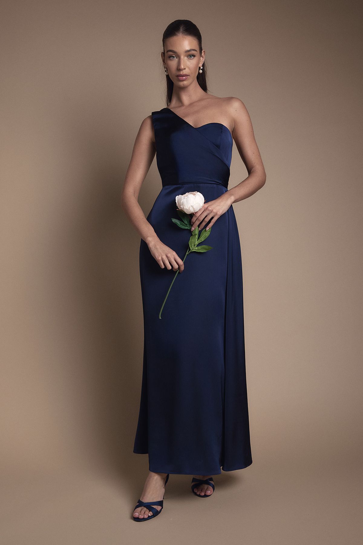 Coast One Shoulder Wrap Bodice Maxi Bridesmaid Dress Navy