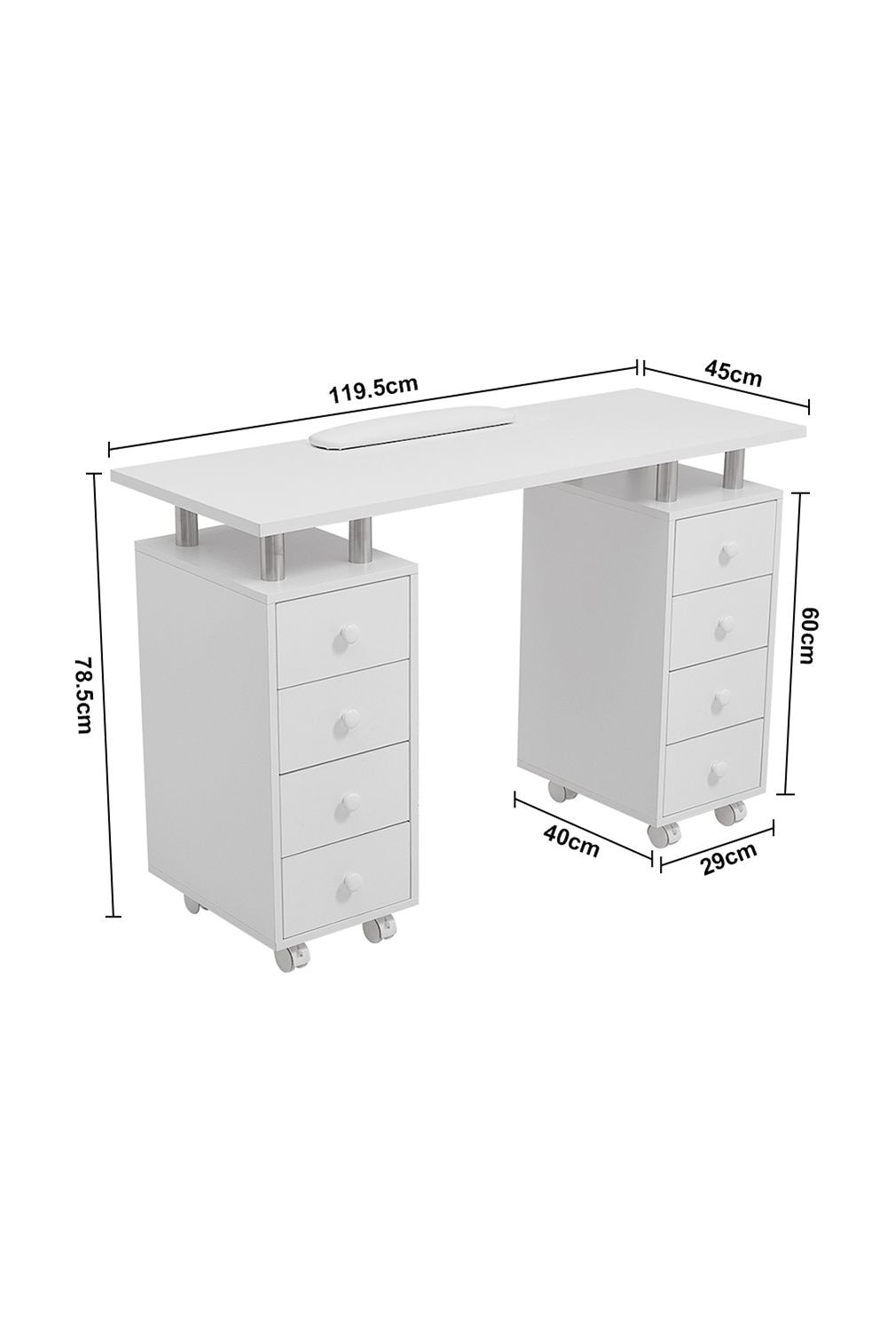 Living and Home Fashion Makeup Desk Dresser Manicure Table Nail Desk with Rolling Wheels For Spa Beauty Salon & Home image 6