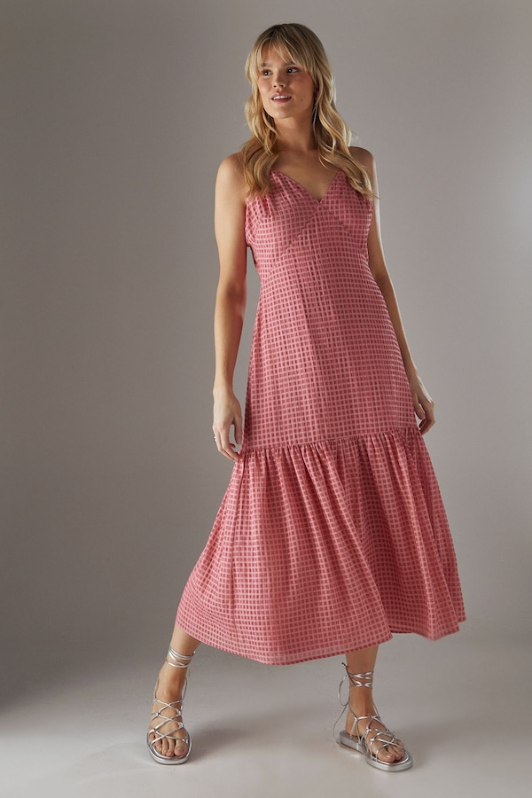 Warehouse Check Organza High Apex Strappy Midi Dress Pink