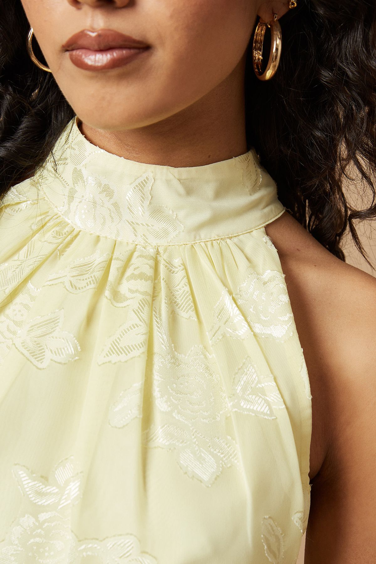 Oasis Petite Plain Satin Burnout Halterneck Midi Dress Butter image 4