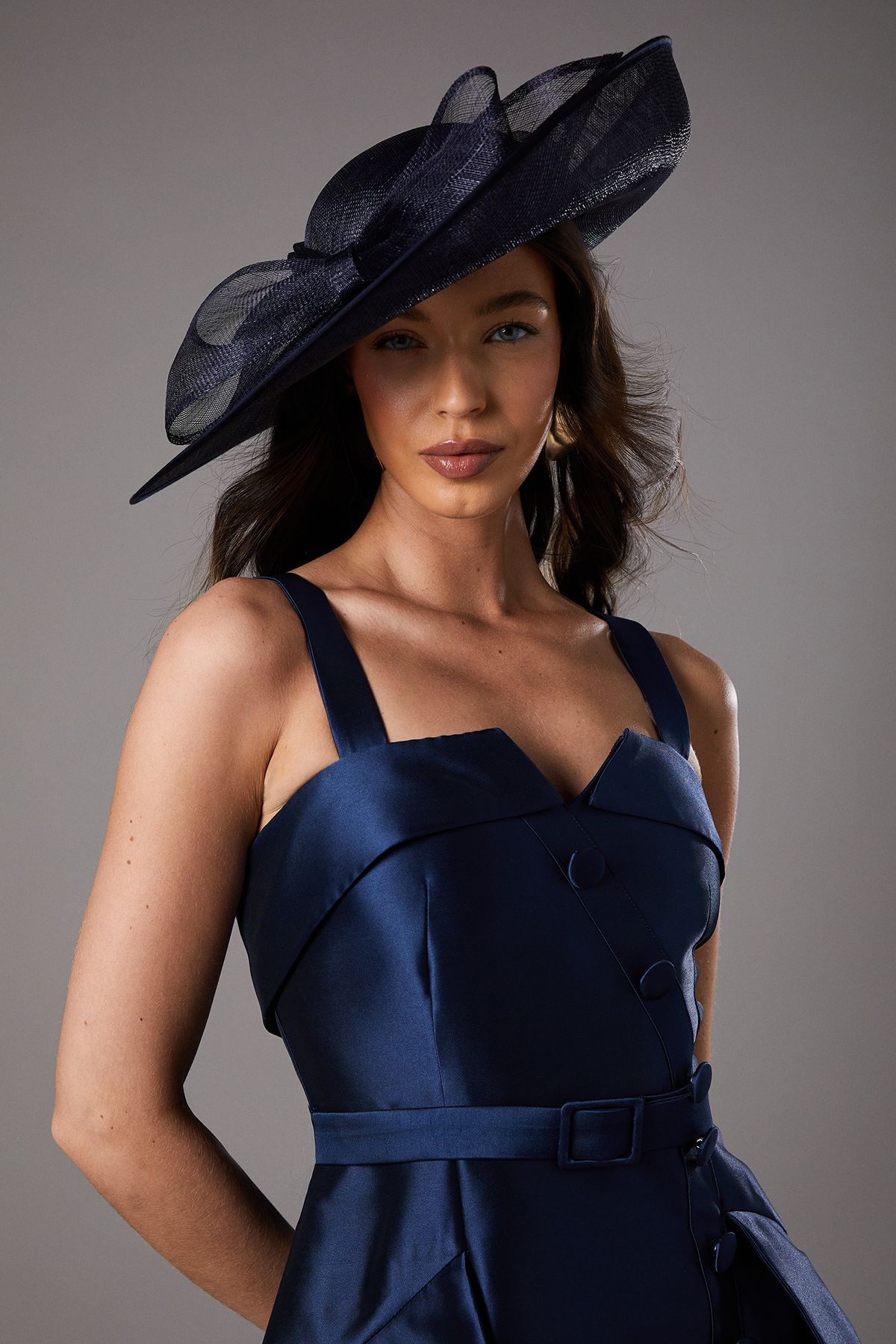 Coast Lisa Tan Wide Brim Hat With Bow Navy image 1