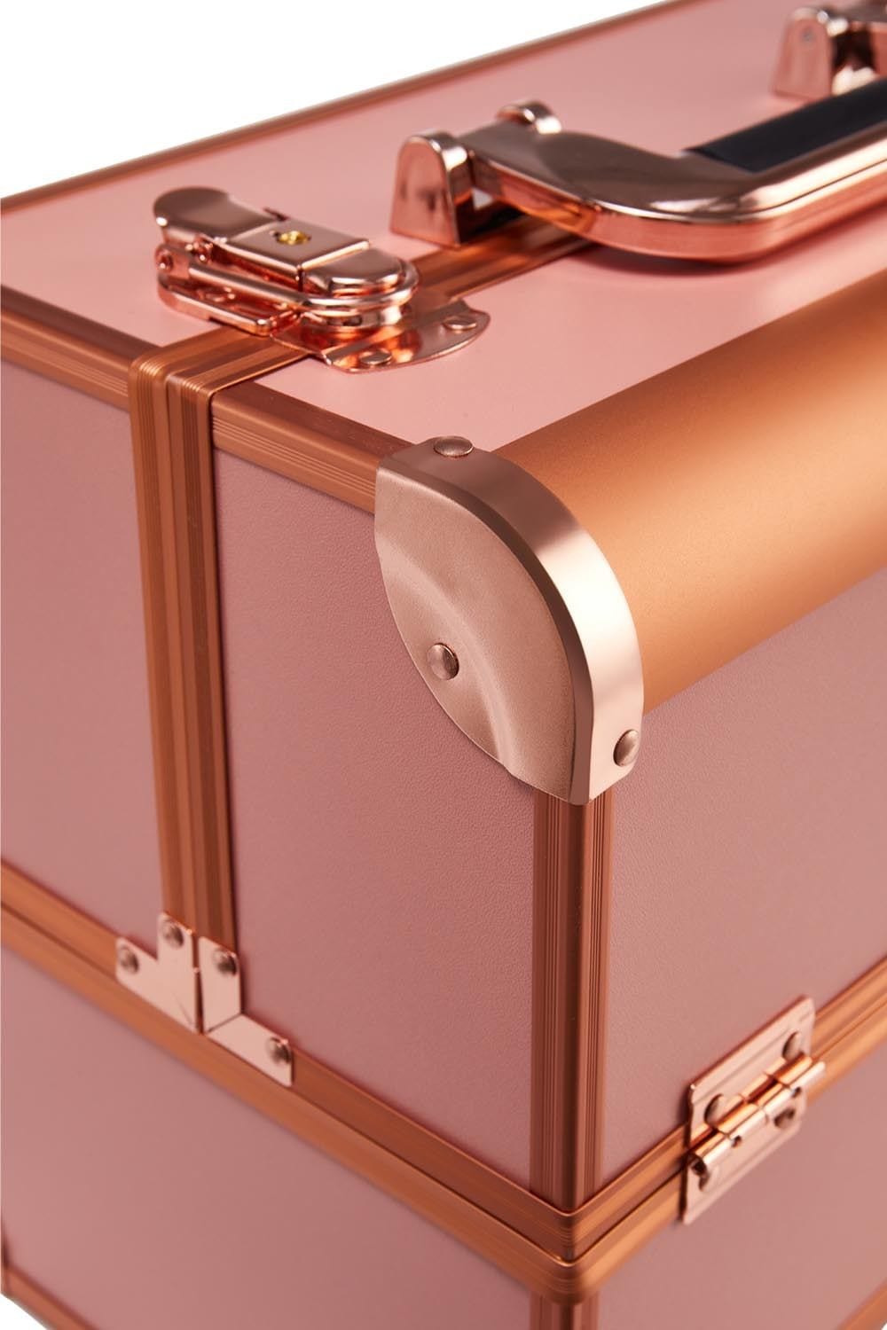 SHEONLY Gold Cosmetic Box 4 Trays with Compartments Professional Makeup Box Storage Organizer Case image 5