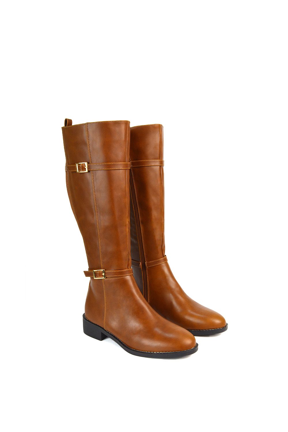 XY London 'Ellis' Flat Heel Stretch Knee High Long Boots With Buckle Details image 5