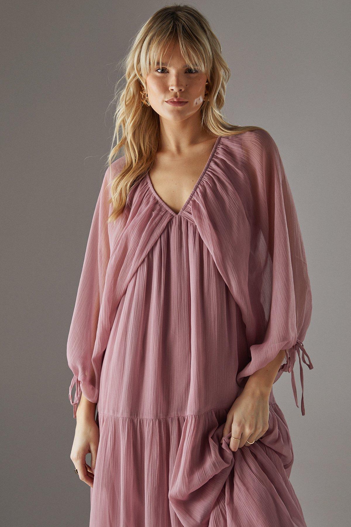 Warehouse Chiffon Batwing Midi Dress Rose image 3