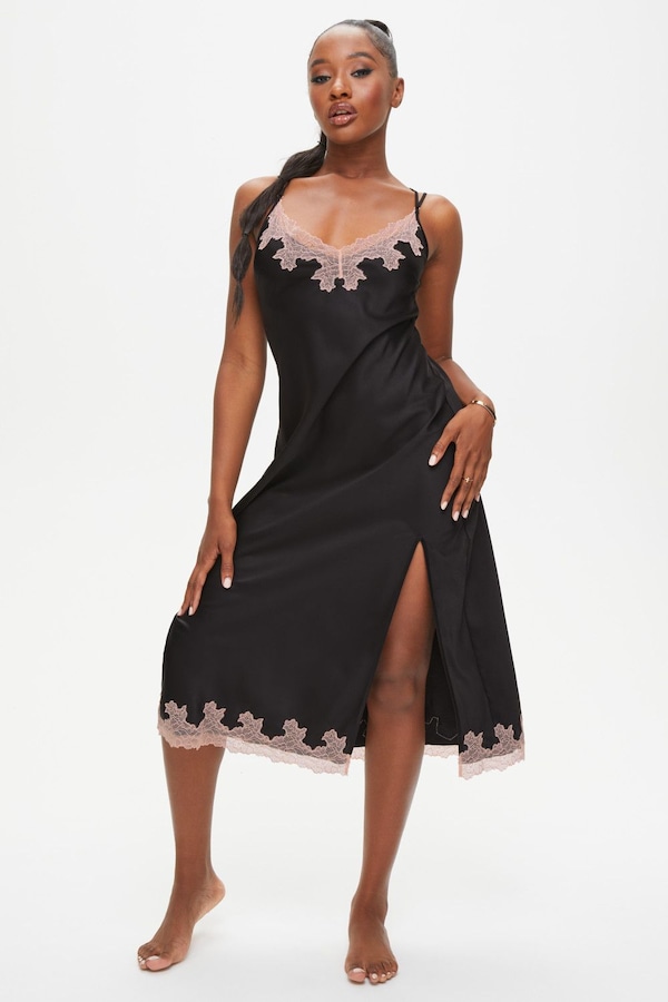 Ann Summers Sorella Satin Maxi Chemise Black