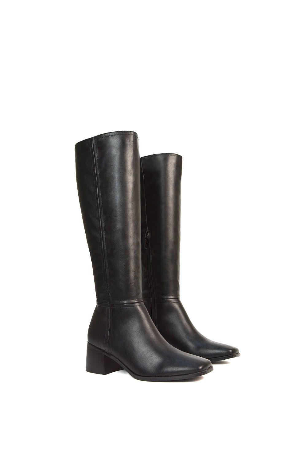 XY London 'Ruby' Square Toe Zip Up Knee High Calf Boots With Low Heel image 4