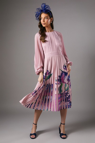 Coast Placement Print Pleat Dress Pink