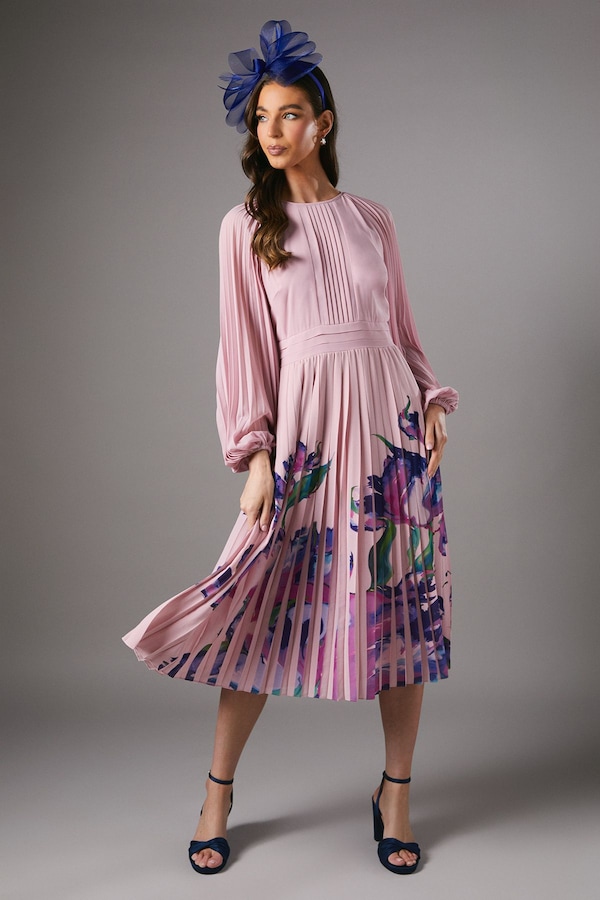 Coast Placement Print Pleat Dress Pink