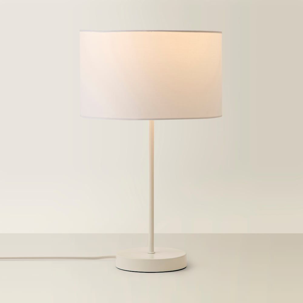 ValueLights Charlie White Metal Single Stem Table Lamp with Fabric Drum Lamp Shade image 3