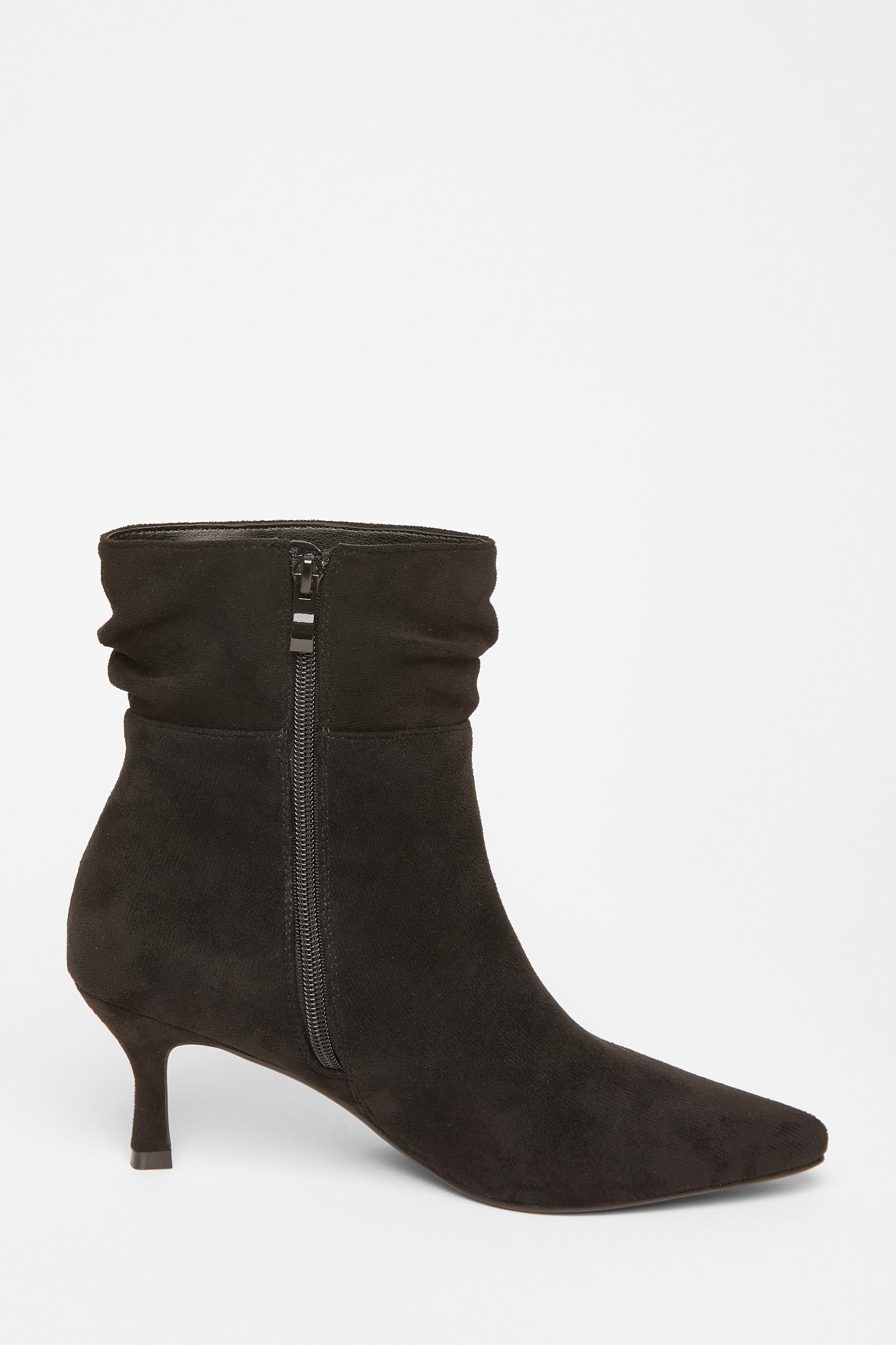 Quiz Black Faux Suede Heeled Ankle Boots image 5