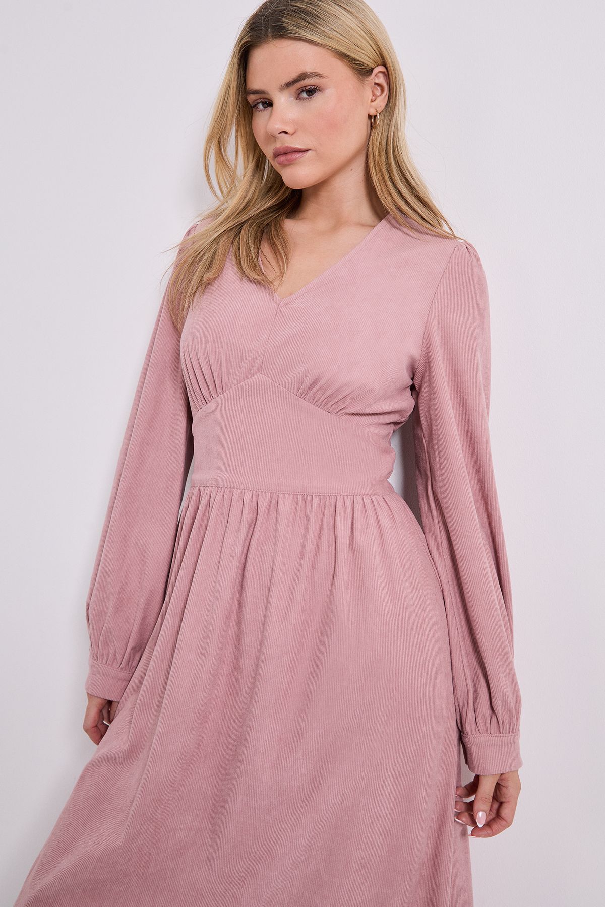 Dorothy Perkins Empire Seam Detail Blouson Sleeve Midi Dress Light Pink image 4