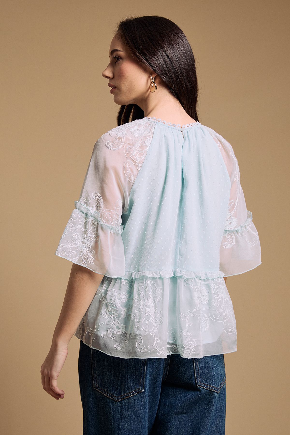 Oasis Chiffon Peplum Blouse Baby Blue image 3