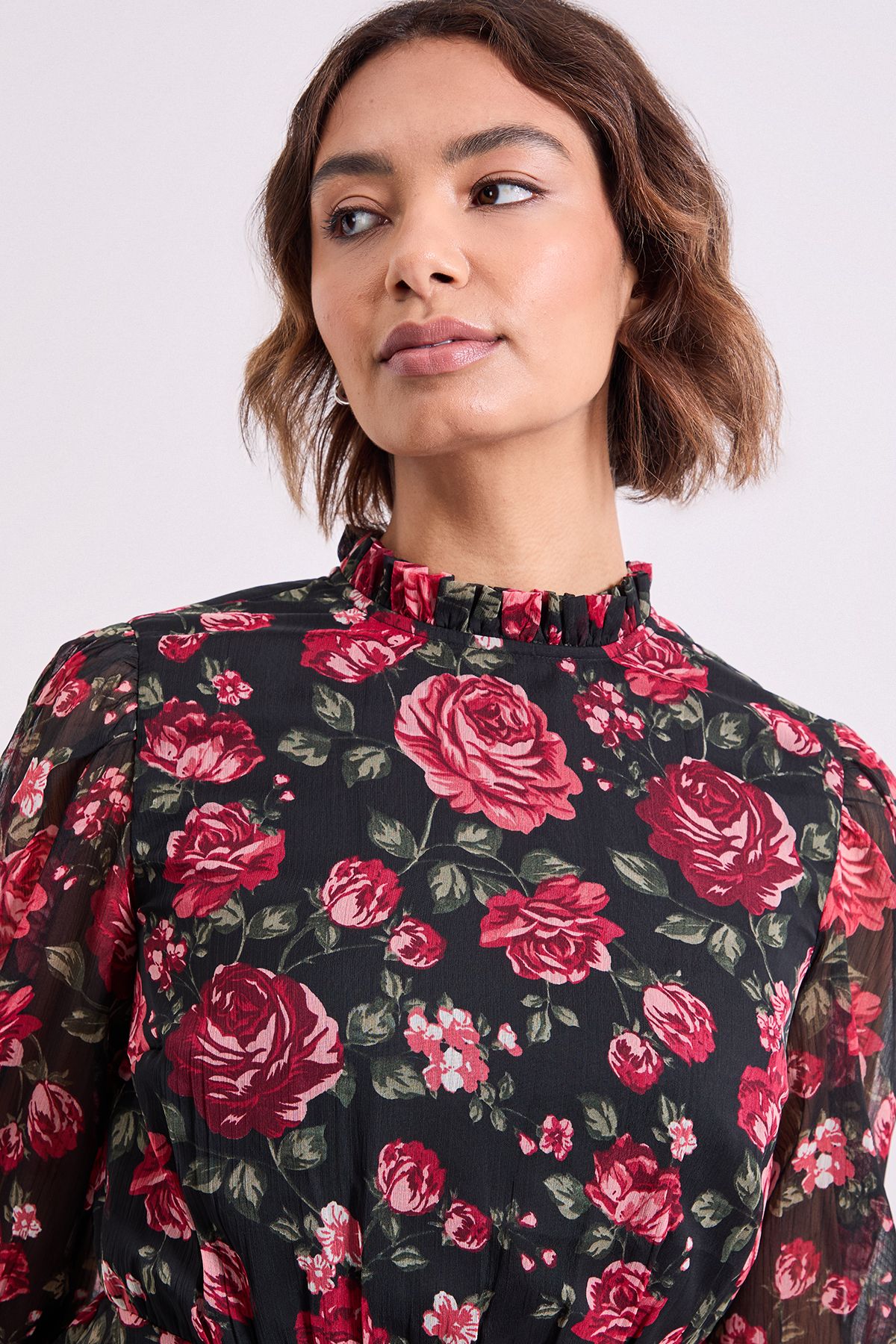 Dorothy Perkins Floral Frill Neck Tiered Skirt Printed Mini Dress Floral image 4