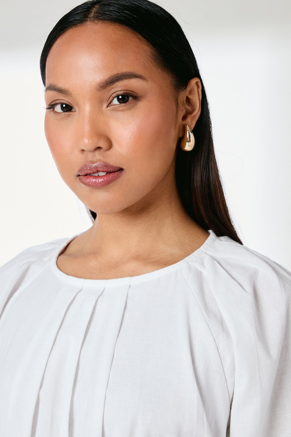 Principles Puff Sleeve Waistband Detail Midi Dress White image 4