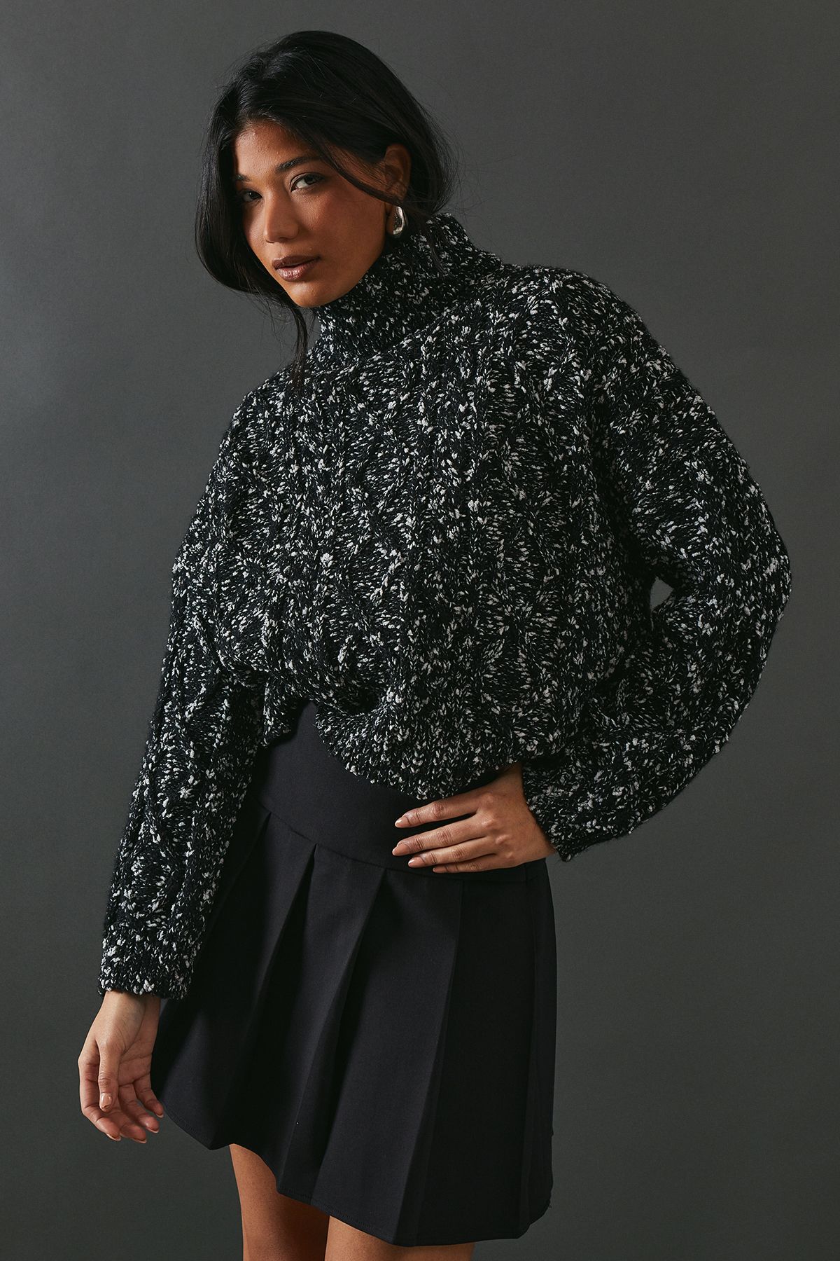 Warehouse Cable Knit Roll Neck Jumper Mono image 1