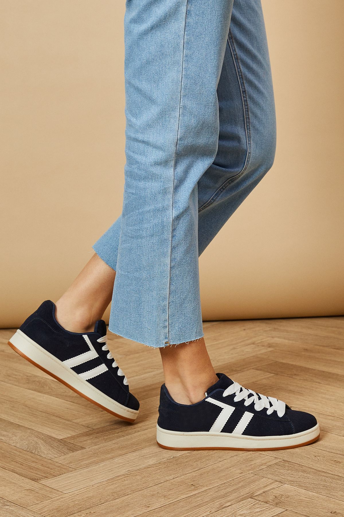 Oasis Leocadia Faux Suede Lace Up Trainers Navy image 3