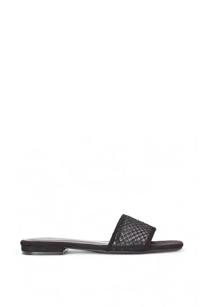 XY London 'Gabrielle' Flat Slip On Open Toe Diamante Slider Mule Sandals
