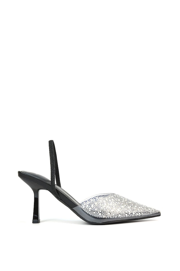 XY London 'Kadie' Perspex Jewel Pointed Toe Court Shoe Sandals With Slingback